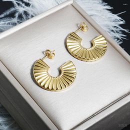 Stud Earrings Classic Vintage Fan-shaped Semi-circular Striped Embossed For Women Gold Colour Hoop Fashion Jewellery Wholesale