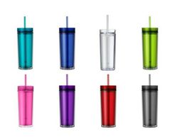 480ml Skinny Acrylic Tumbler with Lid and Straw Double Wall Clear Plastic Cup BPA straight water bottle Acrylic travel mug8604767