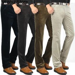 Men's Pants Autumn Winter Men Black Khaki Corduroy Business Casual Loose Elastic Straight Thick Trousers Male