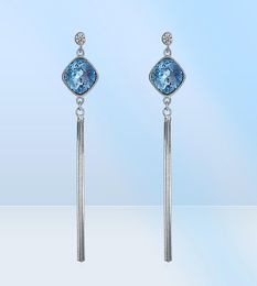 925 Sterling Silver Earring Stud earring with Blue Square Cubic Zircon Long Tassel Earrings ear for Women Fashion Jewellery gift3989289