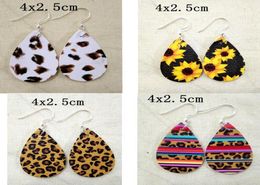 High Quality Sunflower Printed Faux Leather Teardrop Earrings Colorful Layered Flower Pattern Water Drop Earrings Creative Gifts4122209