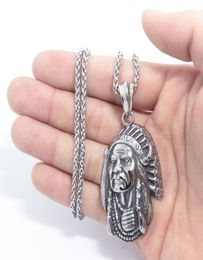 316 Stainless Steel Indian Pendant Punk biker men Gothic style 316l Stainless Steel Chief Head Necklace282A5274253