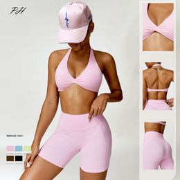 Lu Align Athletic Align Sets Sexy Clothing Wear Women High Waist Shorts And Top Two Piece Set Nude Gym Tracksuit Fitness Workout Outfits LL Jogger Lemon LL Jogger Lu08 2