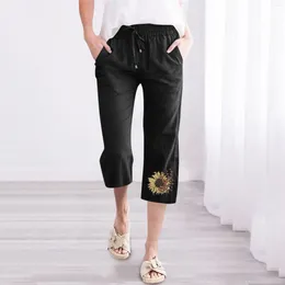 Women's Pants Woman Casual Suits For Women Summer Drawstring Elastic High Waist Linen Pant Petite