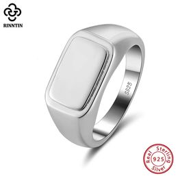 Rinntin 925 Sterling Silver Classical Signet Plain Band Ring for Men Simple Wedding Engagement Statement Rings Jewellery NMR05 240125