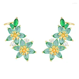 Stud Earrings Fashion Five Petal Flower Clip Earring Ear Climber Transparent Green Cubic Zirconia Cuff For Women Party Wedding Jewelry