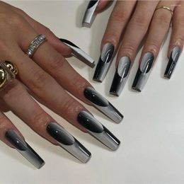 False Nails 24 Pcs Glossy Medium Long Ballerina Press On Nail Jet Gradient Discoloration Fake Artificial Solid Colour For Women