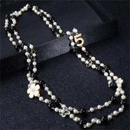long pendants layered Camellia pearl necklace collares de moda flower party Jewellery