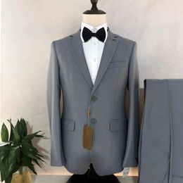 Men's Suits Suit Two-Pieces (Jacket Pants) High End Formal Solid Color Slim Fit Boutique Business Fashion Male Clothing Set