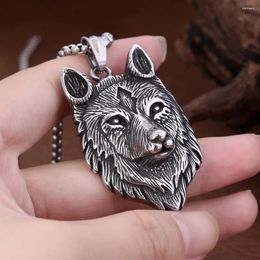 Pendant Necklaces Vintage Detail Viking Wolf Head Necklace For Men Women Stainless Steel Fashion Norse Amulet Party Jewellery Gift