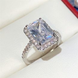 Band Engagement Wedding Rings Emerald cut Imitate Diamond Promise Lovers Gifts Silver Moissanite Ring For Women Bridal Party Jewellery