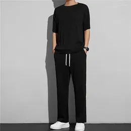 Men's Tracksuits Ice Silk Sports Set Summer Thin Tracksuit Men 2024 Casual Long Pants Short Sleeve T-shirt Quick Drying Clothes Sets