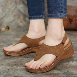 Sandals Summer Ladies Wedge PU Leather Material Solid Colour Thick Sole Roman Style Buckle Strap Fashion Casual Beach