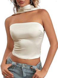 Women's Tanks Womens Silk Camisole Top Bow Sleeveless Crop Tube Tops Front Bandeau Strapless Bustier Corset