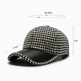 Ball Caps Hat Autumn Winter Black Adjustable Metal Buckle Pu Leather Brim Houndstooth Baseball Cap Face Korean Style