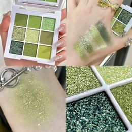 9 Colour Matte Eyeshadow Palette Green Primer Waterproof Glitter Nude Eye Pigment Shimmer Shine Shadow Powder 240123