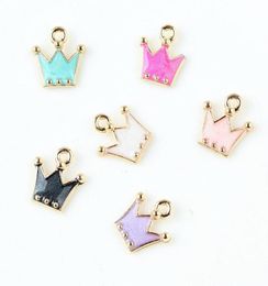 100PCS mixed color 1212MM Enamel Princess Crown Pendant Charms Gold Tone Alloy Metal Oil Drop DIY Bracelet Necklace Charm99181237473463