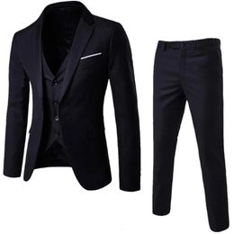 Men Three-piece Suit Groom Wedding Suit Premium Men's Wedding Suit Set Sleek Business Style Slim Fit Coat Pants Vest 240122
