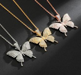 Zircon Butterfly Pendant Necklace Rose Gold HIP HOP Trend Personalised Street CZ Chain Alloy Jewellery Valentine Gift1718922