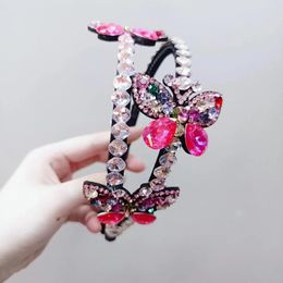 Hair Clips Double Row Crystal Hoop Butterfly Hairpin Clip Heavy Industry Wide Border Sliding Tooth Super Flash Female By Hand