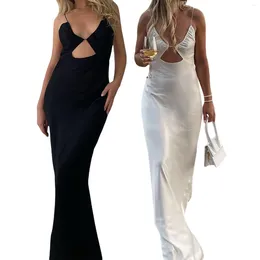 Casual Dresses Women's Summer Long Evening Dress Solid Colour Sleeveless Backless Hollow Out Gown 2 Colours