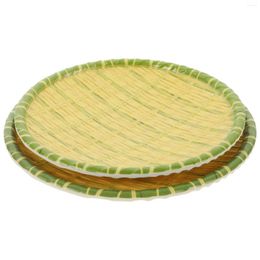 Plates Bamboo Round Plate Retro Pot Dish Restaurant Large Barbecue Kitchen Tray Rustic Serving Trays For Coffee Table Woven