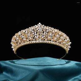 Hair Clips Elegant Tiaras And Crowns For Women Cubic Zirconia Pearl Bridal Diadem Headpiece Wedding Accessories Bride Headdress