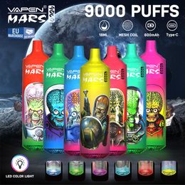 EU Ship VAPEN MARS Tornado 9000 Puffs Disposable E Cigarettes Vape 18ml Mesh Coil 600mAh Battery 0% 2% 5% Rechargeable Electronic Cigs No Leaking 9k Puff Huge Vapour