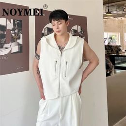 NOYMEI Korean Style Allmatch Hooded Vest Jacket Loose Personality Open Sleeveless Top 2024 Zipper Handsome Oneck WA693 240202