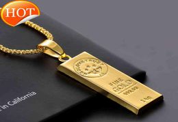 Pendant Necklace Stainless Steel Gold Bar Pendants Necklaces Men Hip Hop Fashion Alloy Jewellery Gift8587765