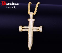 Iced-Out Nail Shape Pendant For Women Men Material Copper Cubic Zircon Gold Colour Hip Hop Rock Street Jewellery Bling Charm Pendant5043242