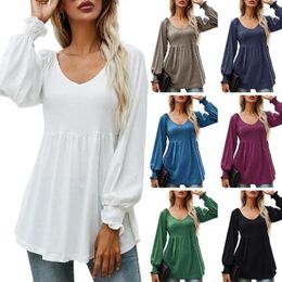 Women's Blouses Tunic Shirt Pleated T-shirt Top Lantern Long Sleeve Lady Blouse