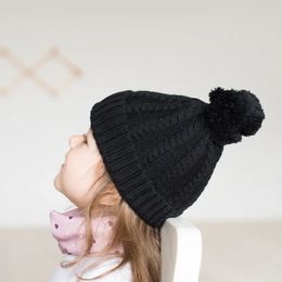 100% merino wool soft knit hat baby boy girls winter black thermal kids beanie 240124