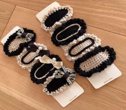 Women Girls Hairpins lovely handknitted pearl bow Wool Hair Clips Sweet Bobby Pins BB Side Clips Barrettes Headwear Hair Jewelry 6511254
