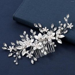 Hair Clips Bride Wedding Combs Handmade Flower Hairpins Side Rhinestone Headpiece Artificial Pearl Jewellery Accessories