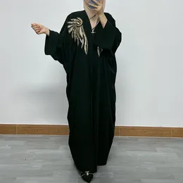 Ethnic Clothing F341Embroidery Abaya Thin Fabric Batwing Sleeves Oversized Kimono Muslim Women Dubai Islamic Hijabi Robe Ramadan Eid