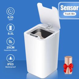 SDARISB Smart Sensor Trash Can Automatic Kicking White Garbage Bin for Kitchen Bathroom Waterproof 8.5-12L Electric Waste Bin 240123