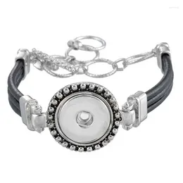 Charm Bracelets Fashion Pattern Black Leather Soft Snap 26cm Adjustable Fit 18mm Buttons Wholesale SE0116