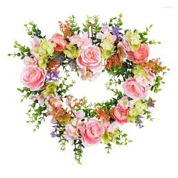 Decorative Flowers Valentines Heart Wreath Pink Rose Shaped Wreaths For Front Door Exquisite Romantic Valentine's Day Decorations