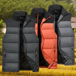 Men's Vests Outdoor Windproof Cotton Vest Men Autumn Winter 2024 High Quality Patchwork Male Thicken Warm Stand Collar Singlet
