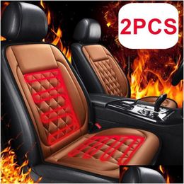 Car Seat Covers Ers 2Pcs Winter Set Heating 12V Driver Er Thermal Cushion Vehicle Heated Seats Drop Delivery Automobiles Motorcycles I Otiva