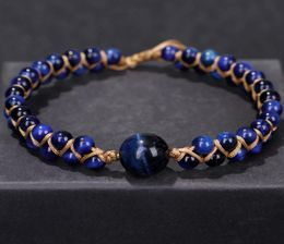 Fehame High Quality Natural Lapis Lazuli Blue Tiger Eye Stone Beads Bracelets for Women Men Stretch Round Bracelet Couple Gift5778793