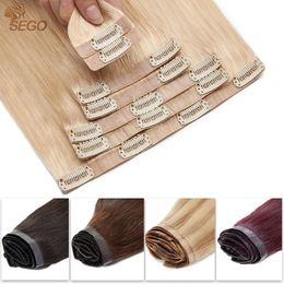 SEGO 115g Seamless Clip In Hair s 7PcsSet Blonde Human Invisible PU Skin Weft Natural Full Head Hairpieces 240130