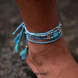 Anklets Bohemian Turtle Anklet Bracelet for Women Lace up Y2K Rope Fashion Leg Foot Stackable Barefoot Chain Summer Beach Jewellery YQ240208