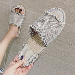 Slippers Rubber Leather Female Flat Modis Med Slides Sandal Sandals With Rhinestones Water Summer Ladies Flavours Lady Daman