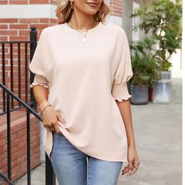 Women's T Shirts Mid Sleeve Solid Colour Chiffon Summer Fitted Women Womens Top Hiking