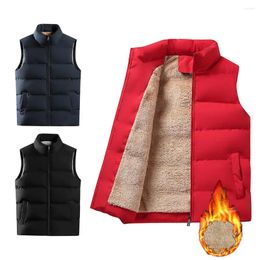 Men's Vests Fleece Lined Sleeveless Pockets Zipper Placket Vest Jacket Unisex Winter Solid Colour Stand Collar Down Waistcoat Outerwear