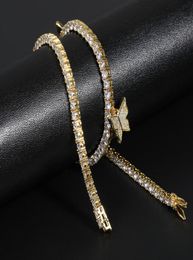 3mm4mm5mm Hip Hop Shining Bling Diamond Charm Butterfly Pendants Necklace Jewellery Platinum Plated Men Women Lover Gift3107385