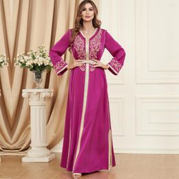 Ethnic Clothing In Dresses Side Slit Long Sleeve Autumn And Winter Fashionable Embroidered Dress Girls Abaya Muslims Women Clothes 3348