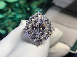 Flower Marquise cut 4ct Simulated Diamond cz ring 925 Sterling silver Engagement Wedding Band Rings for women Party Jewellery Gift2734878